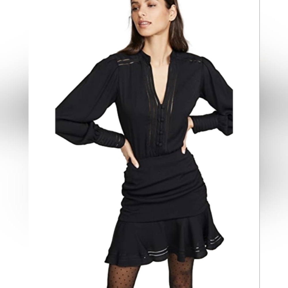 Veronica Beard Jasper Button-front Short Dress Lattice Border In Black Sz 2 (XS) - Picture 2 of 16